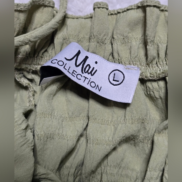 Mai Collection Tank Tube Top Size L Large Open Tie Back Green Crop Shirt Cropped - Picture 4 of 7